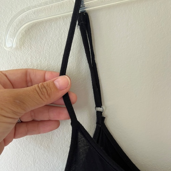 Forever 21 Sz L Black Spaghetti Strap Tank Top Pullover Stretch Fringe Hem - Picture 5 of 8